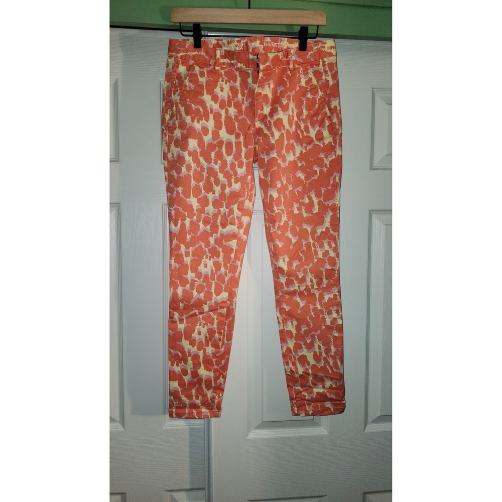 Gap Khakis Skinny Mini Pants Womens 2 Coral Pink Yellow Abstract Print Cotton